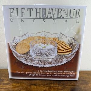 Fifth Avenue Crystal Portico 2 Piece Cracker Condiment Serving Set NIB Chip/Dip